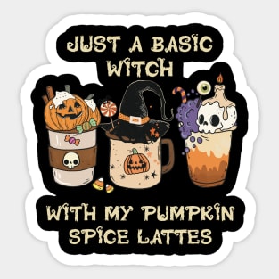 Just a basic witch with my pumpkin spice lattes (dark color version) Sticker